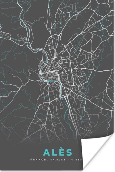 Poster Alès - Plattegrond - Kaart - Stadskaart - Frankrijk - 120x180 cm XXL
