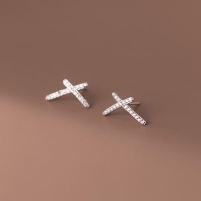 Trustdavis Vrai Argent Sterling 925 Boucles d'Oreilles Puces Croix X Pour Femmes Mariage Fête Mode Éblouissant CZ Bijoux Fins S925 DA2754 argenté