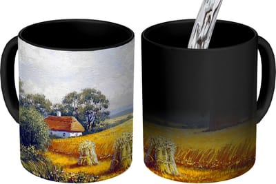 Magische Mok - Foto op Warmte Mokken - Koffiemok - Schilderij - Boerderij - Molen - Olieverf - Magic Mok - Beker - 350 ML - Theemok
