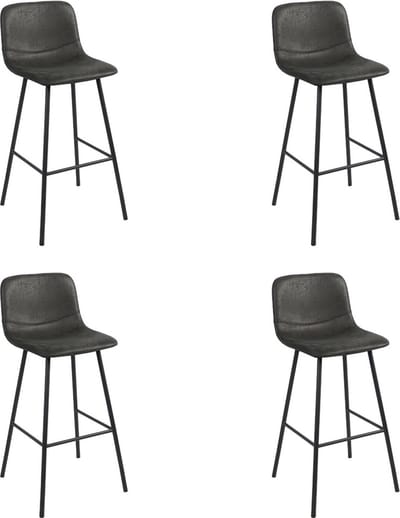 Bronx71® Industriële barkruk Mikky zwart leer 68 - 79 cm - Barkrukken set van 4 - barstoel