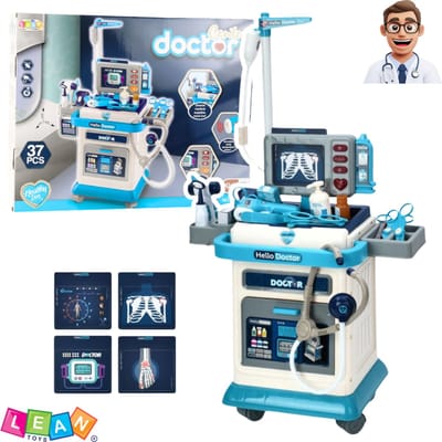 LEAN Toys 37-delige Kinder Dokterset Speelgoed – Dokterset Speelgoed - Mobiele Dokterskar met Licht- & Geluidseffecten, Inclusief Stethoscoop, Thermometer & Accessoires – Educatief Rollenspel +3