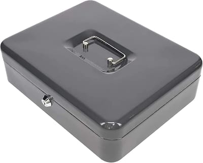 Geldcassette - Kassalade Muntenbakje - Geld Bewaren - Veiligheidsslot 2 Sleutels - 300x240x90 mm - Antraciet