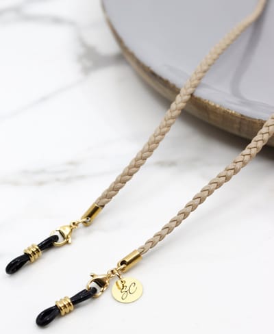 Brillenkoord Sunny Cords Classic - Unisex - Leer Vlecht Beige - Tijdloos - Lichtgewicht