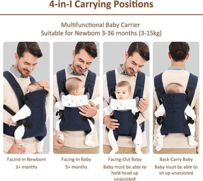 IULONEE Babydrager voor Pasgeboren Ergonomische Draagzak voor-achter Dragen Babyhouder Draagtassen voor Peuters 3-36 Maanden (3-15kg) Donkerblauw
