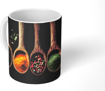 Mok - Koffiemok - Houten - Lepels - Specerijen - Kruiden - Mokken - 350 ML - Beker - Koffiemokken - Theemok