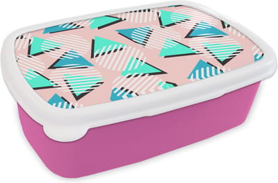 Broodtrommel Roze - Lunchbox - Brooddoos - Design - Jaren 80 - Abstract - Pastel - 18x12x6 cm - Kinderen - Meisje