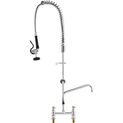 VEVOR Commerciële Keukenkraan met Uittrekbare Voorspoeldouche, 112 cm Hoogte, 203 mm Midden, 305 mm Draaibare Uitloop, Messing Keukenkraan voor Aanrechtbladmontage, voor 1/2/3-Kommen Spoelbak