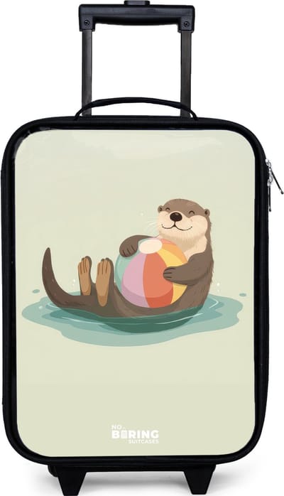 NoBoringSuitcases.com® - Kinderkoffer jongen - Kindertrolley meisje - Otter - Strandbal - Water - Koffer kind lichtgewicht - Reiskoffer trolley voor kinderen - Koffertje met lichtgevende wieltjes - Rolkoffer zwart