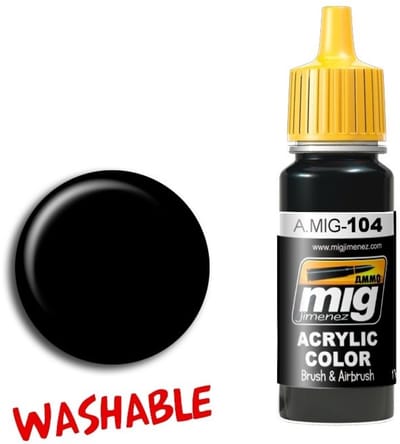 AMMO by Mig Jimenez Hobbyverf Acrylverf - MIG 0104 Washable Black - Acryl Verf flesje - 17 ml