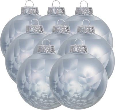 Othmar Decorations Luxe kleine kerstballen - 8x st - 8 cm - wit/grijs - glas - ice finish