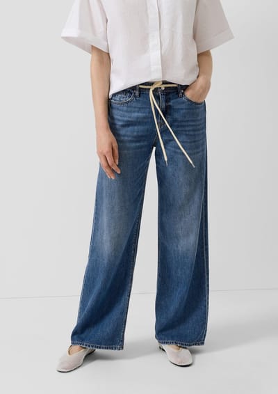 s.Oliver - female - Suri jeans / normale pasvorm / halfhoog / wijde pijpen / met strikdetail