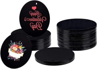 40 Stuks Zwarte Acryl Sleutelhangers met Witte Decoraties en 75mm Ronde Acryl Platen voor Creatieve Projecten, Gat: 4.5mm