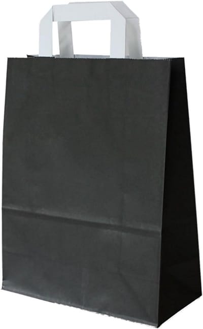 Papieren draagtassen met plat hengsel 18x22 cm (200 stuks Zwart)