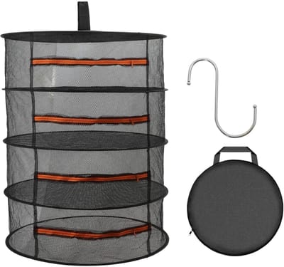 Dailygoods- Kruidenafdruiprek 4-laags - Opvouwbaar - Afdruiprek voor Planten - Duurzaam Net - Geschikt voor Kruidendrogen - Zwart/Oranje - Planten Droger