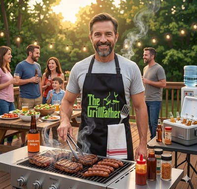 EIZOOK BBQ Schort met Zakken – Waterafstotend Verstelbaar Keukenschort – The GrillFather – Zwart – Unisex