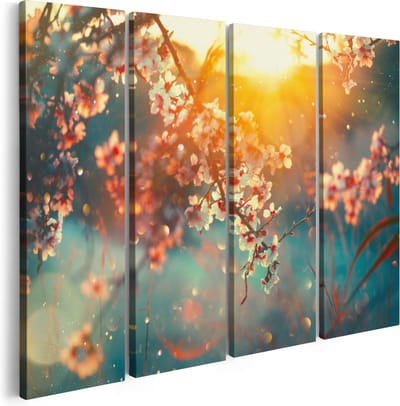 Artaza Canvas Schilderij Vierluik Bloesemboom Tijdens Zonsondergang - Bloem - 160x120 - Groot - Foto Op Canvas - Canvas Print