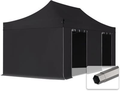 3x6 m Easy Up partytent Vouwpaviljoen PVC brandvertragend met zijwanden, PREMIUM staal 40mm, zwart