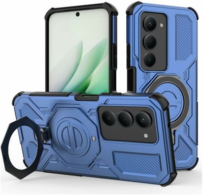 Hoesje geschikt voor Xiaomi Redmi 15 5G | Compatibel met MagSafe / Qi2 | 360° Draaibare Magnetische Standaard | Back Cover Kickstand Ring | Blauw