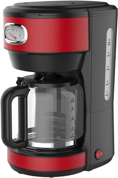 SNJY® Koffiezetapparaat Filterkoffie - Espressomachine - Volautomatische Koffiemachines - 1,25L – 10 Koppen – 1000W – Zwart/Rood
