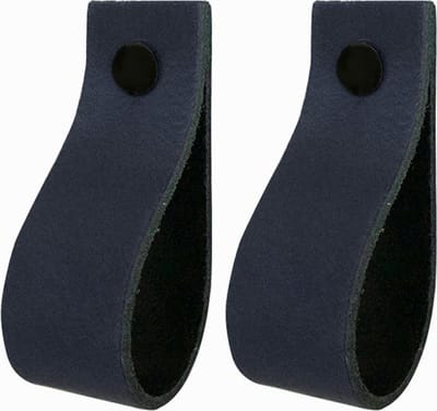 2x Leren handgrepen 'de lus' XS - NAVY (12,6 x 2,5 cm) - incl. 3 kleuren schroefjes (handgreepjes - leren grepen - greepjes - leren lusjes)