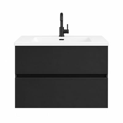 ZIMMER Badkamermeubel Set MULTI Enkel met Wastafel 100x50x58 cm Mat zwart – Soft-Close – Zwevend Badmeubel Compleet
