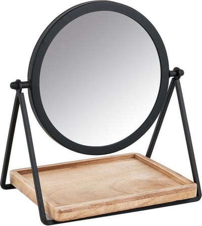 Gepersonaliseerd Make-Up Spiegel Rond met Bamboo Plateau