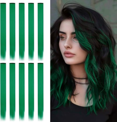 Groene Haarextensions van 22 Inch, Synthetisch en Glad met Clip-in Bevestiging voor Vrouwen en Meisjes, Perfect voor Dagelijks Gebruik en Feestjes