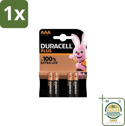 1 x Duracell – Alkaline Batterijen AAA – Plus – 4-pack- AAA Batterijen - Alkaline Batterijen - Langdurige Batterijen - Batterijen Voor Speelgoed - Batterijen Voor Zaklampen