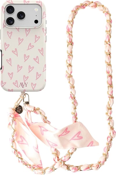 AVY Hoesje Met Telefoonkoord | Geschikt voor Apple iPhone 17 Pro Max | Compatibel met MagSafe & Qi2 | Hard Shell Back Cover | Stijlvol Bijpassend Koord Crossbody (120CM) | Cupid Blush