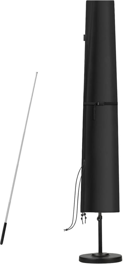 Dailygoody - Parasolhoes - Waterdichte beschermhoes - Telescoopstang voor eenvoudige installatie - Zwart - Afdekhoes voor tuinparasol - Geschikt voor