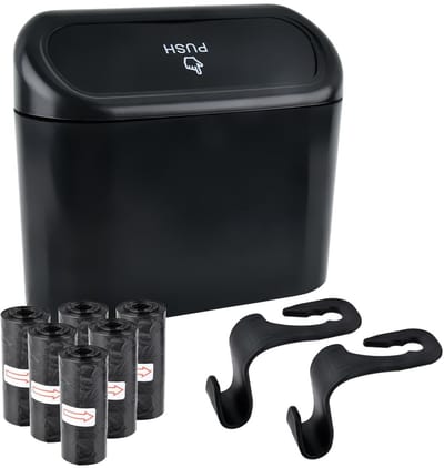 Dailygoods- Vuilnisemmer met deksel - Auto-afvalemmer - 90 Vuilniszakken - Waterdicht ontwerp - Draagbaar - 2 Haken - Afvalbak