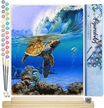 Figured'Art Schilderen op Nummer Volwassenen canvas Zeeschildpad - Handwerk acrylverf Kit DIY Compleet - 40x50cm met DIY houten lijst