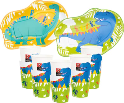 Givi Italia Kinderfeest bordjes/servies set - 16-personen - Dinosaurus thema - Dino - papier