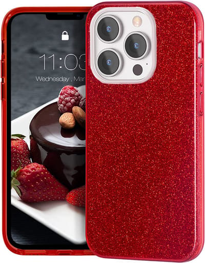 HB Hoesje Geschikt voor Apple iPhone 13 Pro - Rood - Glitter Back Cover
