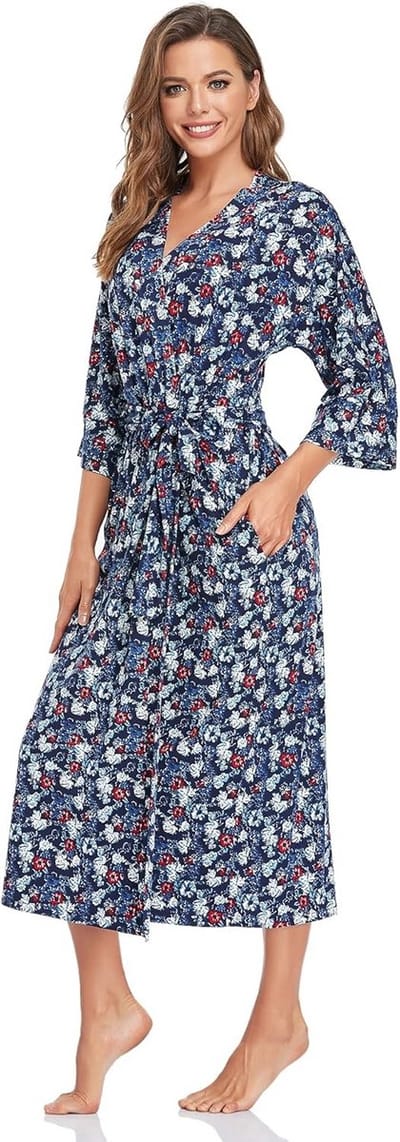 Lange Zachte Badjas voor Dames met Kimono Kraag en Riempje