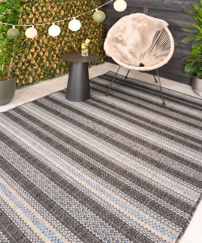 Buitenkleed strepen - Coastal Path zwart 120x170