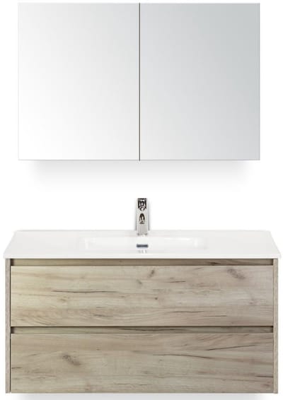 Dante Badmeubelset 100 cm - Craft Oak - Keramische Wastafel Wit Cover met Spiegelkast