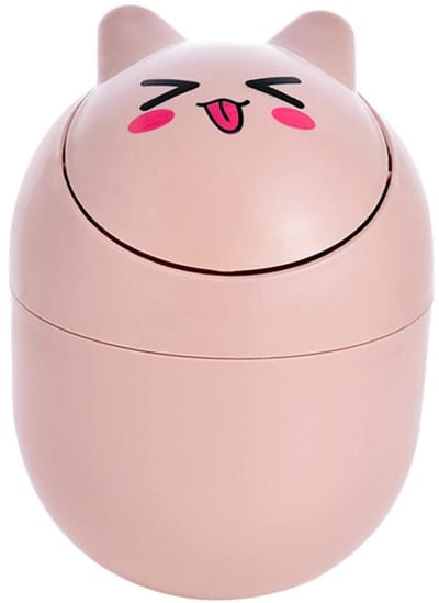 Bureaublad Prullenbak - Opbergdoos Vuilnisbak - Bureau Organiseren - Met Flip Cover - 18 cm Hoog - Roze