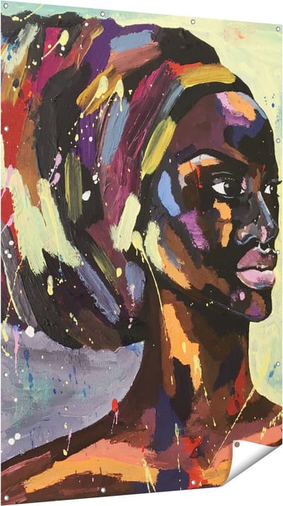 Gards Tuinposter Getekende Afrikaanse Vrouw - Abstract - 120x180 cm - Tuindoek - Tuindecoratie - Wanddecoratie buiten - Tuinschilderij