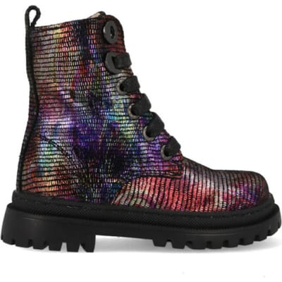 Shoesme zwarte bikerboots met allover multicolor print