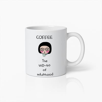 Koffie WD-40 van Volwassenheid Mok – 330ml Grappige Keramische Beker – Humoristisch Cadeau voor Koffieliefhebbers