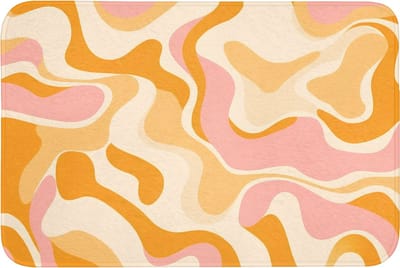 Badmat 90x60 cm - Antislip - Abstract - Golvend - Oranje - Badmatten voor badkamer - Badkamermat - Douchemat - Badkamer mat