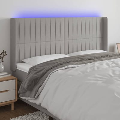 vidaXL - Hoofdbord - LED - 163x16x118/128 - cm - stof - lichtgrijs