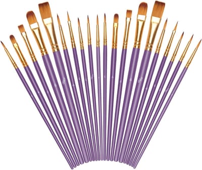 Set van 20 Verfkwasten in Verschillende Maten voor Acryl, Olie en Waterverf - Perfect voor Kunstenaars en Hobbyisten