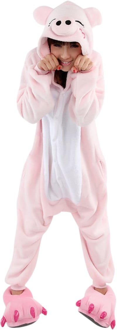 Biggetje Varken Onesie Pak Kostuum Outfit Huispak Jumpsuit Verkleedpak - Verkleedkleding - Halloween & Carnaval - SnugSquad - Kinderen & Volwassenen - Unisex - Maat XXS voor Lichaamslengte (115 - 130 cm)