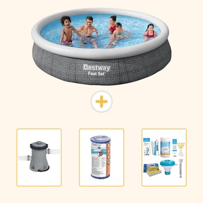 Bestway Rond Opblaasbaar Fast Set Zwembad - Rotanprint - 366 x 76 cm - Inclusief Pomp - Filter - Onderhoudspakket - 4-delig