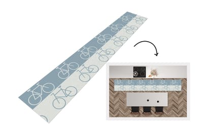 Keukenloper - Loper keuken - Fiets - Blauw - Patroon - 300x50 cm - Keukenloper vinyl