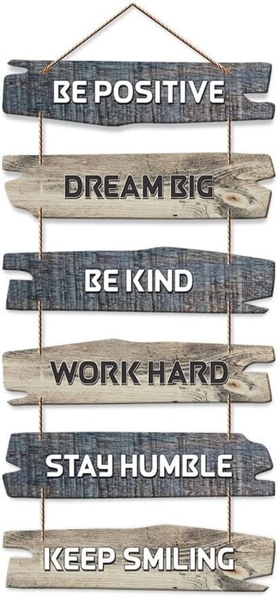 Set van 6 Decoratieve Houten Wanddecoratie met Quotes - Houten Wanddecoratie voor Woonkamer, Slaapkamer en Hal