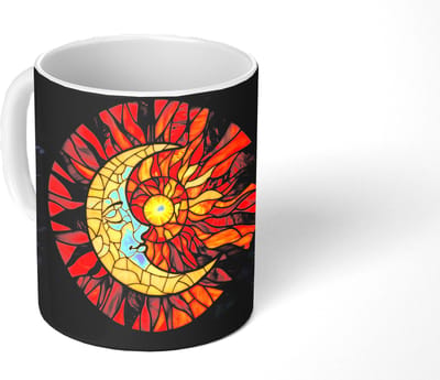 Mok - Koffiemok - Mozaïek - Glas - Maan - Donkerblauw - Mokken - 350 ML - Beker - Koffiemokken - Theemok