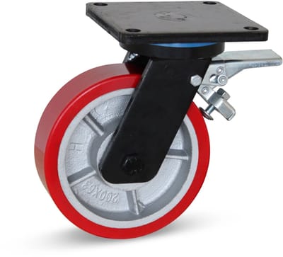 PU extra zwaarlast zwenkwiel geremd met topplaat - 150mm - 1000kg